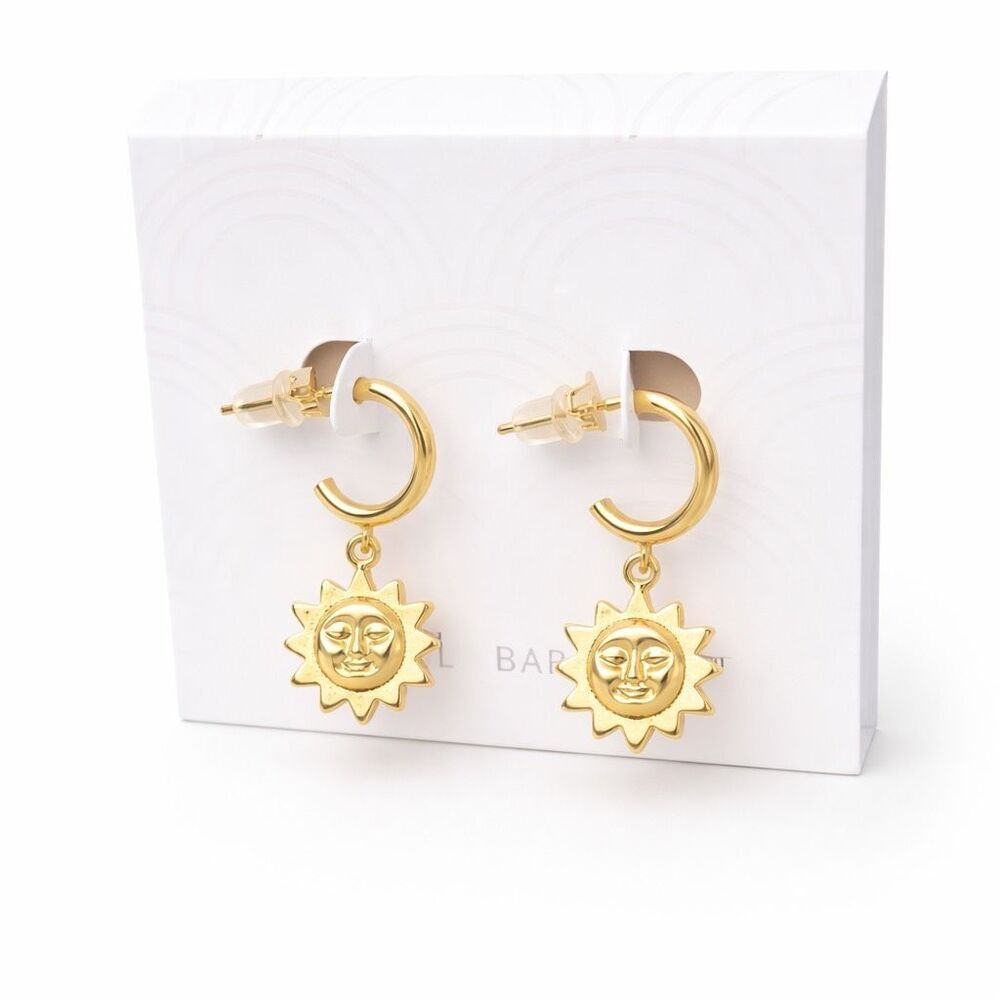 Estella Bartlett Gold Sun Charm Hoop Earrings NWT Post Back